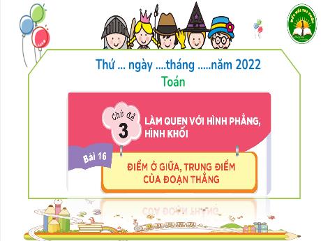 Bài giảng Toán 3 (Kết nối tri thức) - Chủ đề 3 - Bài 16: Điểm ở giữa, trung điểm của đoạn thẳng - Năm học 2022-2023 - Trần Thị Hương