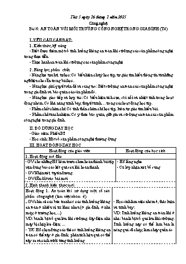 Kế hoạch bài dạy Công nghệ 3 - Bài 6: An toàn với môi trường công nghệ trong gia đình (Tiết 4) - Năm học 2024-2025 - Bạch Thị Hải Yến