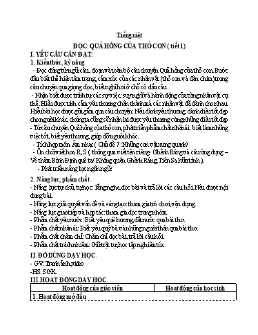 Kế hoạch bài dạy Tiếng Việt 3 - Bài (Đọc): Quả hồng của thỏ con (Tiết 1) - Năm học 2023-2024 - Hoàng Thị Dung