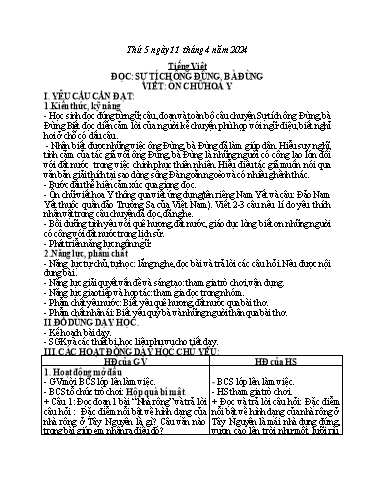 Kế hoạch bài dạy Tiếng Việt 3 - Bài (Đọc): Sự tích ông Đùng, bà đùng. (Viết): Chữ hoa Y - Năm học 2023-2024 - Hoàng Thị Dung
