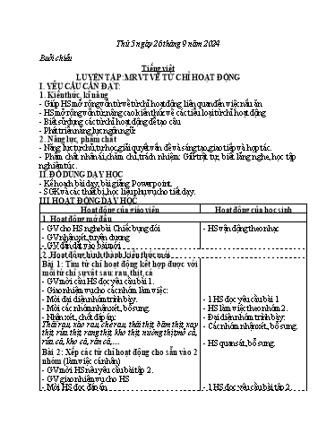 Kế hoạch bài dạy Tiếng Việt 3 - Bài: Luyện tập mở rộng vốn từ về từ chỉ hoạt động - Năm học 2024-2025 - Bạch Thị Hải Yến