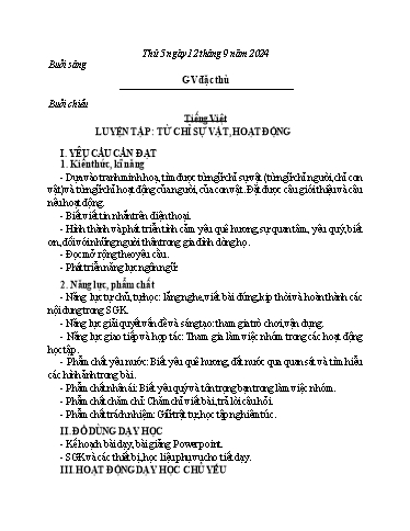 Kế hoạch bài dạy Tiếng Việt 3 - Bài: Luyện tập từ chỉ sự vật, hoạt động - Năm học 2024-2025 - Bạch Thị Hải Yến
