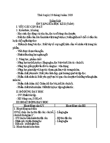 Kế hoạch bài dạy Tiếng Việt 3 - Bài: Ôn tập giữa học kì 2 (Tiết 5) - Năm học 2024-2025 - Hoàng Thị Dung