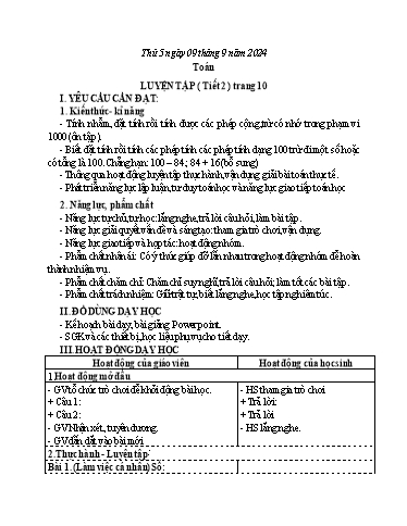 Kế hoạch bài dạy Tiếng Việt + Toán 3 - Tuần 1 (Thứ 5+6) - Năm học 2024-2025 - Hoàng Thị Huệ