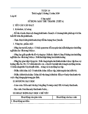 Kế hoạch bài dạy Tiếng Việt + Toán 3 - Tuần 10 (Thứ 2-4) - Năm học 2024-2025 - Nguyễn Thị Mỹ Linh