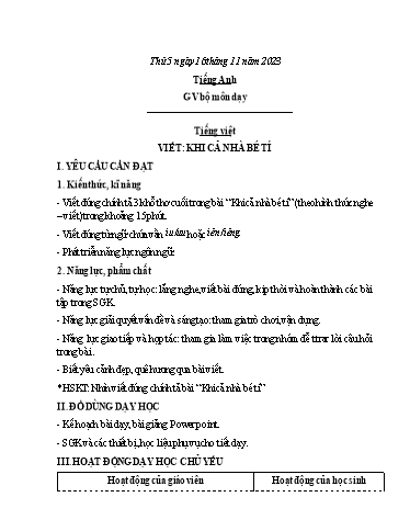 Kế hoạch bài dạy Tiếng Việt + Toán 3 - Tuần 11 (Thứ 5+6) - Năm học 2023-2024 - Nguyễn Thị Trinh