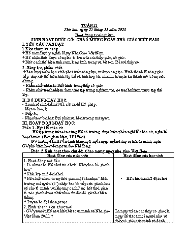 Kế hoạch bài dạy Tiếng Việt + Toán 3 - Tuần 12 - Năm học 2023-2024 - Bạch Thị Hải Yến