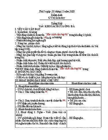 Kế hoạch bài dạy Tiếng Việt + Toán 3 - Tuần 12 (Thứ 5+6) - Năm học 2023-2024 - Nguyễn Thị Trinh