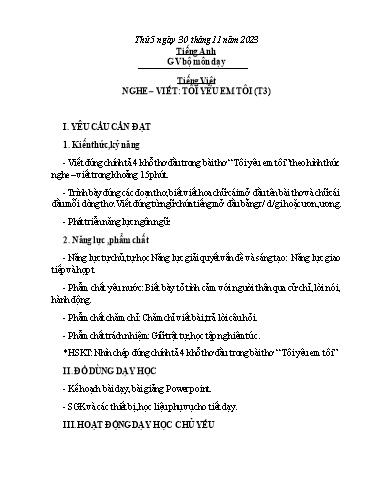 Kế hoạch bài dạy Tiếng Việt + Toán 3 - Tuần 13 (Thứ 5+6) - Năm học 2023-2024 - Nguyễn Thị Trinh