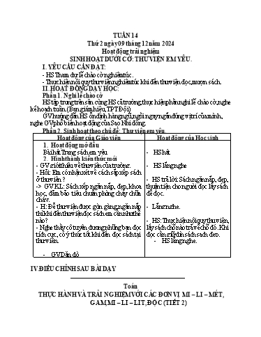Kế hoạch bài dạy Tiếng Việt + Toán 3 - Tuần 14 (Thứ 2-4) - Năm học 2024-2025 - Nguyễn Thị Mỹ Linh