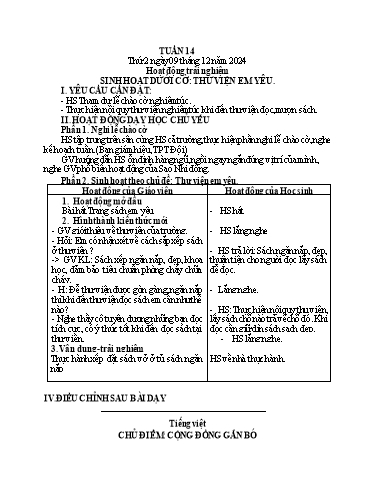 Kế hoạch bài dạy Tiếng Việt + Toán 3 - Tuần 14 (Thứ 2-4) - Năm học 2024-2025 - Hoàng Thị Huệ