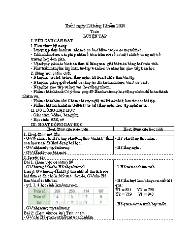 Kế hoạch bài dạy Tiếng Việt + Toán 3 - Tuần 14 (Thứ 5+6) - Năm học 2024-2025 - Nguyễn Thị Mỹ Linh
