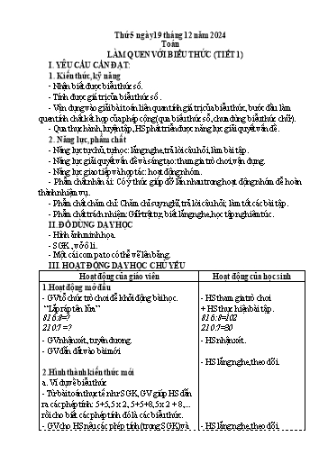 Kế hoạch bài dạy Tiếng Việt + Toán 3 - Tuần 15 (Thứ 5+6) - Năm học 2024-2025 - Hoàng Thị Huệ