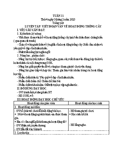Kế hoạch bài dạy Tiếng Việt + Toán 3 - Tuần 21 (Thứ 4-6) - Năm học 2024-2025 - Hoàng Thị Huệ