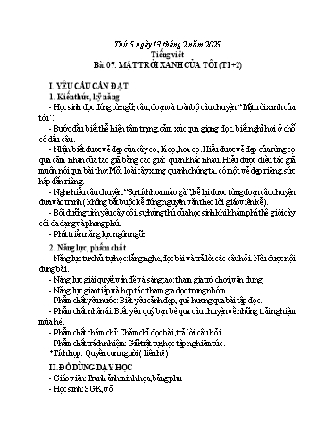 Kế hoạch bài dạy Tiếng Việt + Toán 3 - Tuần 22 (Thứ 5+6) - Năm học 2024-2025 - Hoàng Thị Huệ