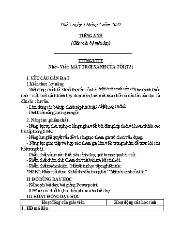 Kế hoạch bài dạy Tiếng Việt + Toán 3 - Tuần 22 (Thứ 5+6) - Năm học 2023-2024 - Bạch Thị Hải Yến