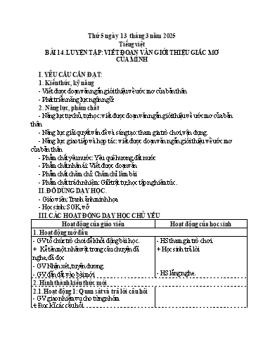 Kế hoạch bài dạy Tiếng Việt + Toán 3 - Tuần 26 (Thứ 5+6) - Năm học 2024-2025 - Nguyễn Thị Mỹ Linh