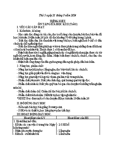 Kế hoạch bài dạy Tiếng Việt + Toán 3 - Tuần 27 (Thứ 5+6) - Năm học 2023-2024 - Bạch Thị Hải Yến