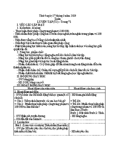 Kế hoạch bài dạy Tiếng Việt + Toán 3 - Tuần 28 - Năm học 2024-2025 - Hoàng Thị Dung