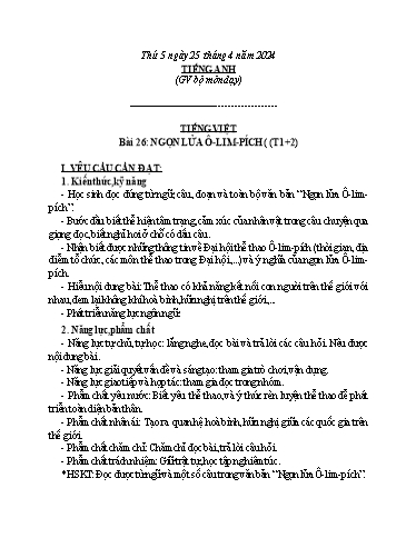 Kế hoạch bài dạy Tiếng Việt + Toán 3 - Tuần 32 - (Thứ 5+6) - Năm học 2023-2024 - Đoàn Thị Hương