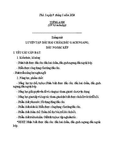 Kế hoạch bài dạy Tiếng Việt + Toán 3 - Tuần 34 - (Thứ 5+6) - Năm học 2023-2024 - Đoàn Thị Hương