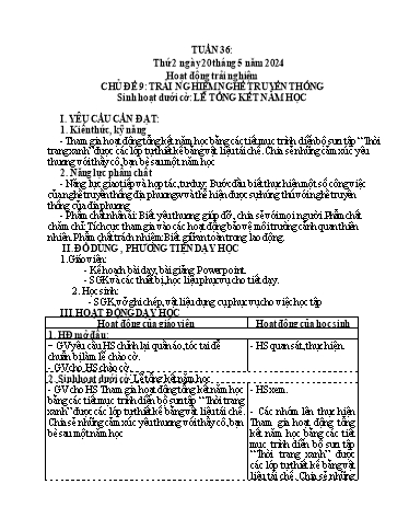 Kế hoạch bài dạy Tiếng Việt + Toán 3 - Tuần 36 (Thứ 2-4) Năm học 2023-2024 - Trần Thị Hồng Hạnh