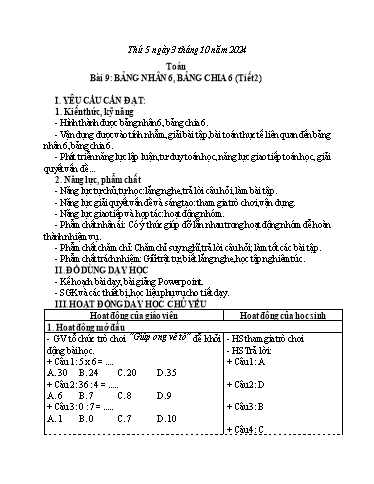 Kế hoạch bài dạy Tiếng Việt + Toán 3 - Tuần 4 (Thứ 5+6) - Năm học 2024-2025 - Hoàng Thị Huệ