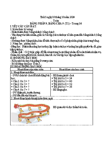 Kế hoạch bài dạy Tiếng Việt + Toán 3 - Tuần 5 (Thứ 5+6) - Năm học 2024-2025 - Hoàng Thị Huệ