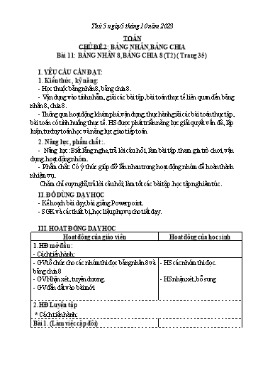 Kế hoạch bài dạy Tiếng Việt + Toán 3 - Tuần 5 (Thứ 5+6) - Năm học 2023-2024 - Bạch Thị Hải Yến