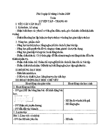 Kế hoạch bài dạy Tiếng Việt + Toán 3 - Tuần 8 - Năm học 2024-2025 - Hoàng Thị Huệ