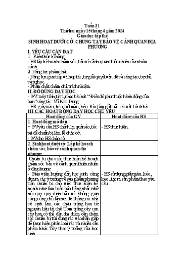 Kế hoạch bài dạy Tiếng Việt + Toán 5 - Tuần 31 (Thứ 2-4) - Năm học 2023-2024 - Trần Thị Hồng Hạnh