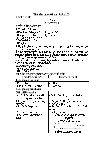 Kế hoạch bài dạy Tiếng Việt + Toán 5 - Tuần 34 (Thứ 5+6) - Năm học 2023-2024 - Trần Thị Hồng Hạnh