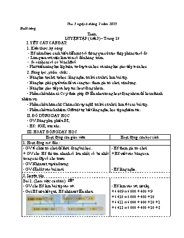 Kế hoạch bài dạy Toán 3 - Bài: Luyện tập trang 19 (Tiết 3) - Năm học 2024-2025 - Bạch Thị Hải Yến