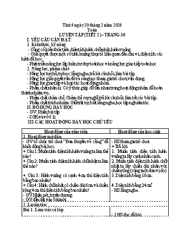 Kế hoạch bài dạy Toán 3 - Bài: Luyện tập trang 36 (Tiết 2) - Năm học 2024-2025 - Bạch Thị Hải Yến