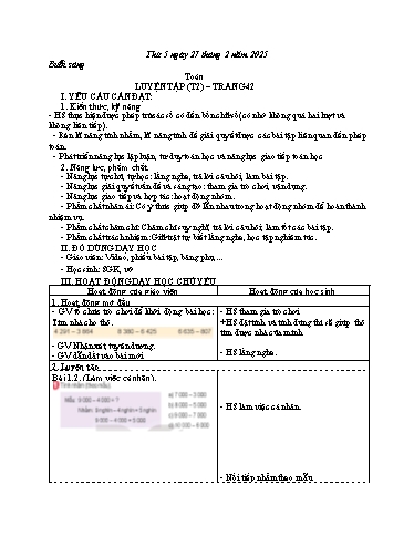 Kế hoạch bài dạy Toán 3 - Bài: Luyện tập trang 42 (Tiết 2) - Năm học 2024-2025 - Bạch Thị Hải Yến