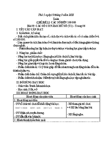 Kế hoạch bài dạy Toán 3 - Chủ đề 11 - Bài 59: Các số có năm chữ số (Tiết 1) - Năm học 2024-2025 - Bạch Thị Hải Yến
