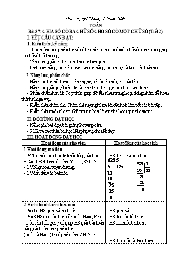 Kế hoạch bài dạy Toán 3 (Kết nối tri thức) - Bài 37: Chia số có ba chữ số cho số có một chữ sóp (Tiết 2) - Năm học 2023-2024 - Bạch Thị Hải Yến
