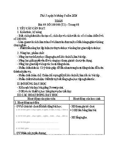 Kế hoạch bài dạy Toán 3 (Kết nối tri thức) - Bài 59: Số 100 000 (Tiết 2) - Năm học 2023-2024 - Bạch Thị Hải Yến