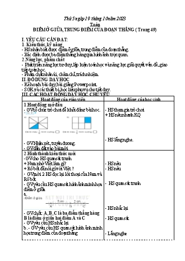 Kế hoạch bài dạy Toán 3 (Kết nối tri thức) - Bài: Điểm ở giữa, trung điểm cua đoạn thẳng - Năm học 2023-2024 - Bạch Thị Hải Yến