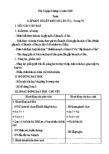 Kế hoạch bài dạy Toán 3 (Kết nối tri thức) - Bài: Gấp một số lên một số lần (Tiết 1) - Năm học 2023-2024 - Bạch Thị Hải Yến