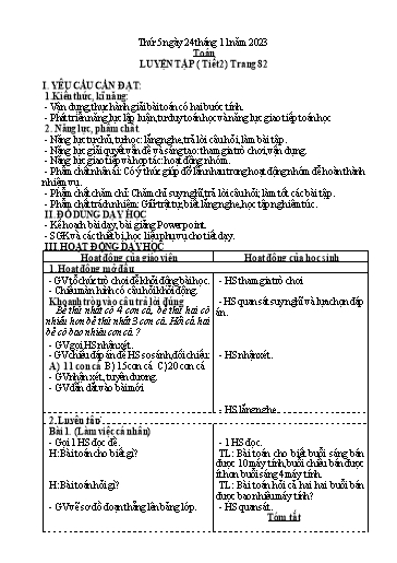 Kế hoạch bài dạy Toán 3 (Kết nối tri thức) - Bài: Luyện tập 82 (Tiết 2) - Năm học 2023-2024 - Bạch Thị Hải Yến