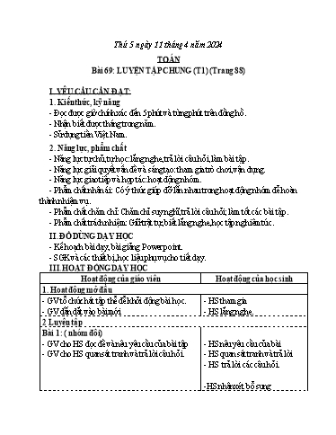 Kế hoạch bài dạy Toán 3 (Kết nối tri thức) - Bài: Luyện tập chung (Tiết 1) - Năm học 2023-2024 - Bạch Thị Hải Yến