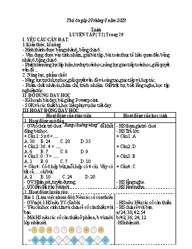 Kế hoạch bài dạy Toán 3 (Kết nối tri thức) - Bài: Luyện tập (Tiết 2) - Năm học 2023-2024 - Bạch Thị Hải Yến