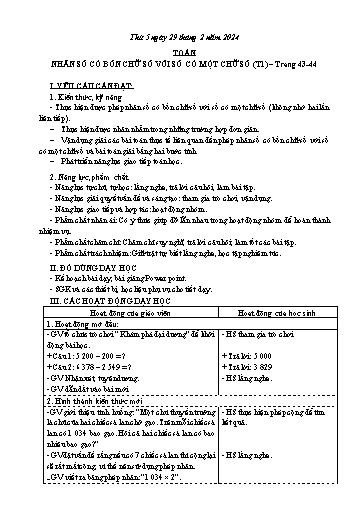 Kế hoạch bài dạy Toán 3 (Kết nối tri thức) - Bài: Nhân số có bốn chữ số với số có một chữ số (Tiết 1) - Năm học 2023-2024 - Bạch Thị Hải Yến