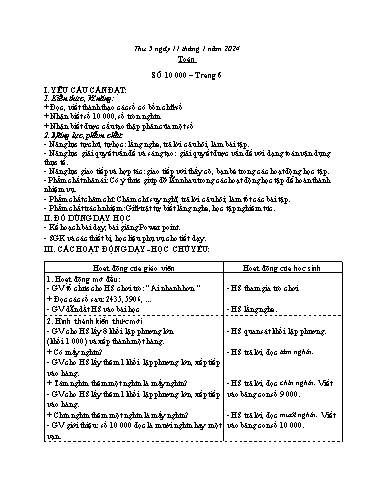 Kế hoạch bài dạy Toán 3 (Kết nối tri thức) - Bài: Số 10 000 - Năm học 2023-2024 - Bạch Thị Hải Yến