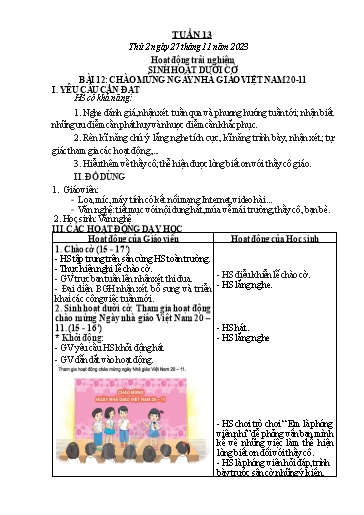 Kế hoạch bài dạy Toán + Tiếng Việt 3 - Tuần 13 - Năm học 2023-2024 - Trần Thị Hương