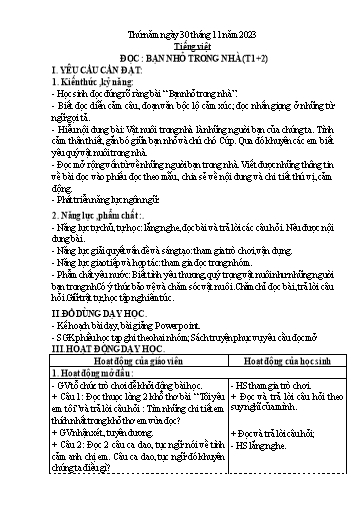 Kế hoạch bài dạy Toán + Tiếng Việt 3 - Tuần 13 (Thứ 5+6) - Năm học 2023-2024 - Hoàng Thị Dung