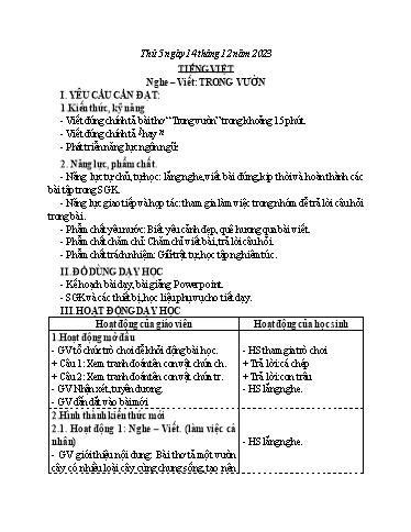 Kế hoạch bài dạy Toán + Tiếng Việt 3 - Tuần 15 (Thứ 5+6) - Năm học 2023-2024 - Trần Thị Hương