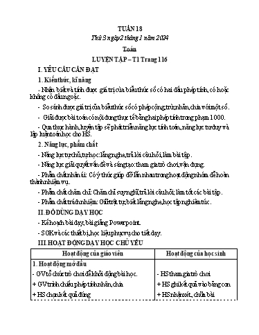 Kế hoạch bài dạy Toán + Tiếng Việt 3 - Tuần 18 - Năm học 2023-2024 - Bạch Thị Hải Yến