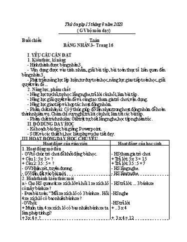 Kế hoạch bài dạy Toán + Tiếng Việt 3 - Tuần 2 (Thứ 6) - Năm học 2023-2024 - Hoàng Thị Dung